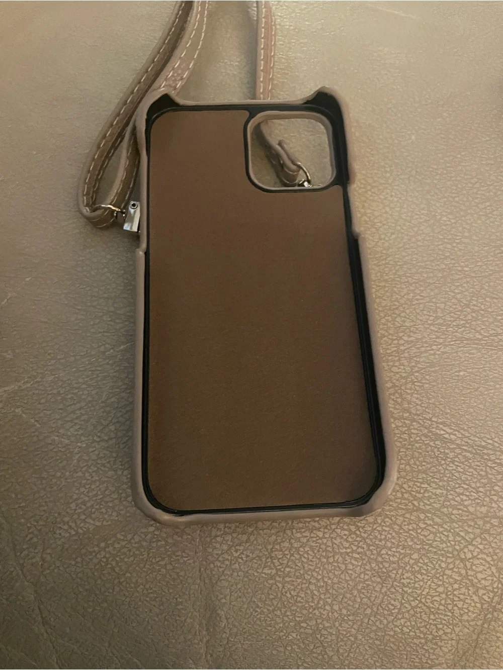 Brand new crossbody Phone Pouch in Taupe with Silver Hardware for 12 pro